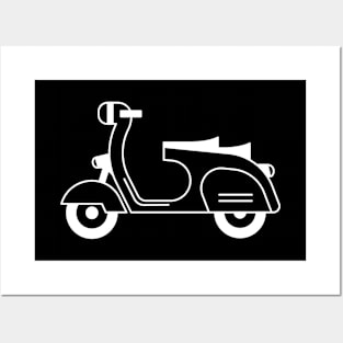 Illustration of stylized black and white scooter (motorcycle) Posters and Art